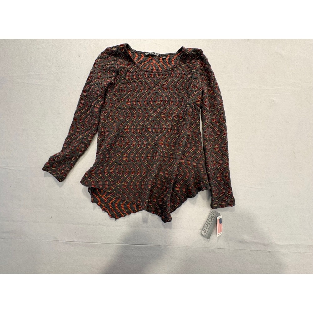NWT Sno skins Asymmetrical Textured Knit Sweater Top Red Gray Small Made in USA